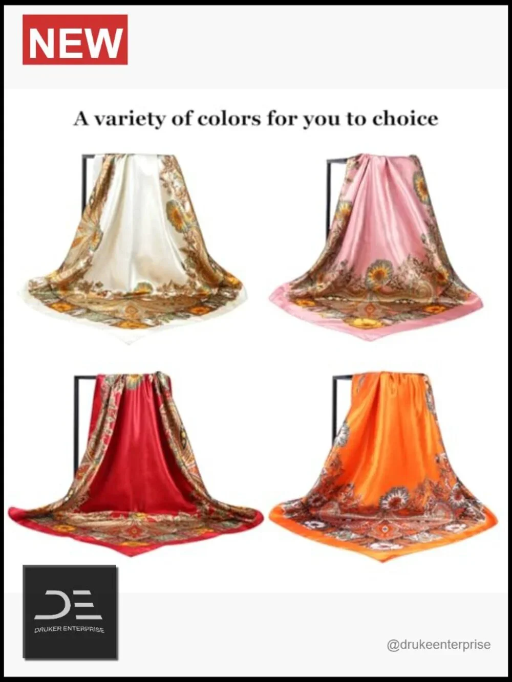 Large 35 Inch Square Satin Head Scarf for Women - Polyester Hair Wrap Bandana